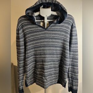 Hollister Navy & White Knit Sweater w/ hood & front kangaroo pocket men’s size L